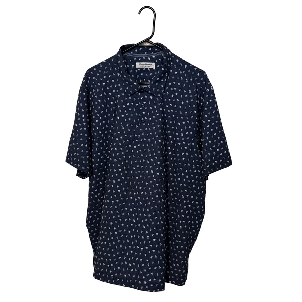 Tommy Bahama The Bahama Coast Polo Shirt Mens XL Blue Palm Deco Island Zone Golf
